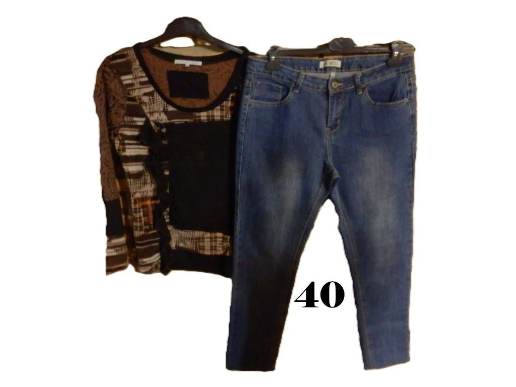 (8) -jeans femme t.40 bleu - newco + blouse t.40 bréal brun, Kleding | Dames, Newco, Blauw, Ophalen of Verzenden, Zo goed als nieuw