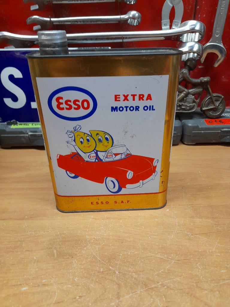 ancien bidon huile vide esso extra saf bas doré, Collections, Marques & Objets publicitaires, Envoi, Utilisé, Autres types