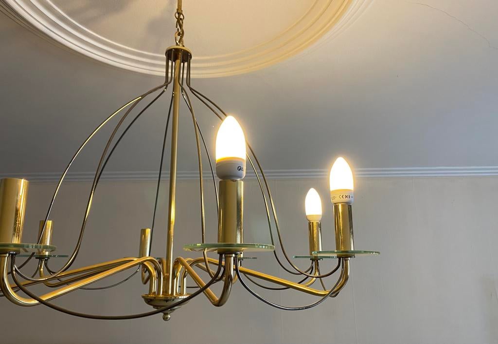 Lustre chic en laiton, Maison & Meubles, Enlèvement, Comme neuf