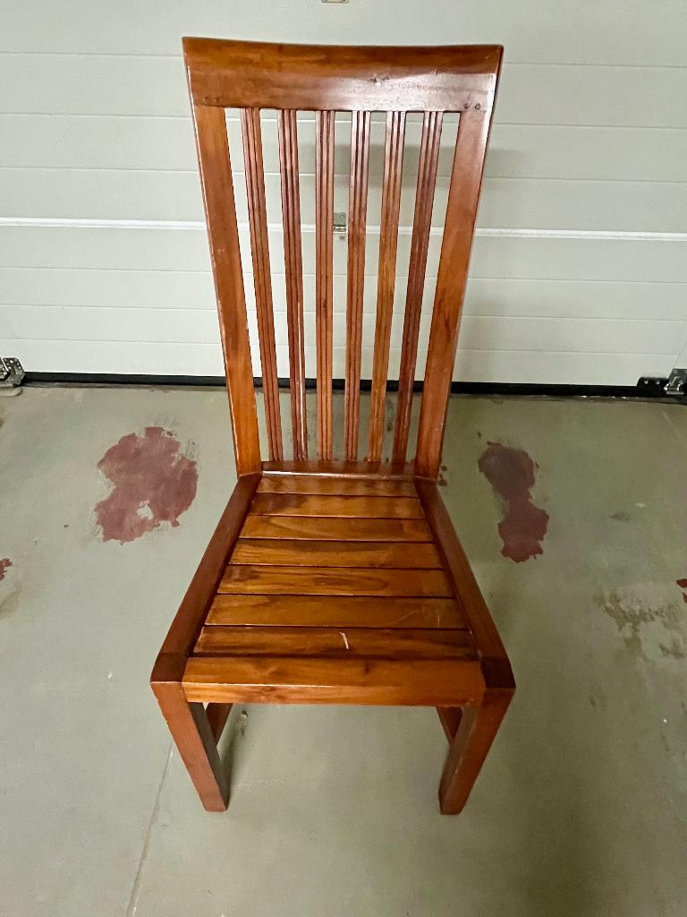 Set van 6 massief houten stoelen (koloniale of teakstijl), Huis en Inrichting, Stoelen, Gebruikt, Vijf, Zes of meer stoelen, Hout