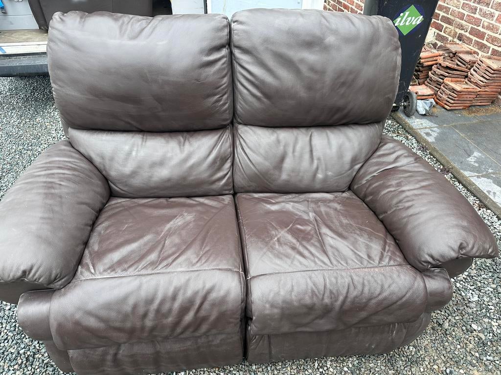 Leren zetel, Huis en Inrichting, Ophalen, Gebruikt, Tweepersoons, Rechte bank