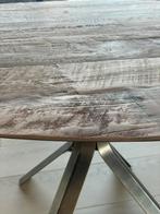 Tafelblad dia.150 cm teak verouderd, Maison & Meubles, Pièces pour table, Comme neuf, Dessus de la table, Teck, Enlèvement