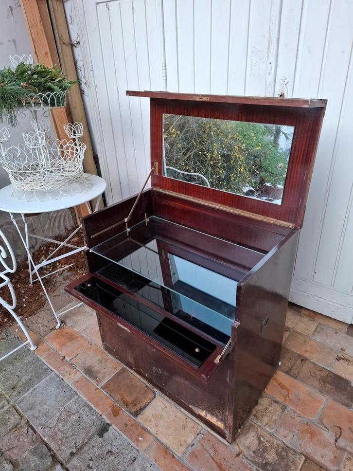 Unieke bar/drankkast art deco luxe mahonie glas koper, Antiek en Kunst, Antiek | Meubels | Kasten, Ophalen