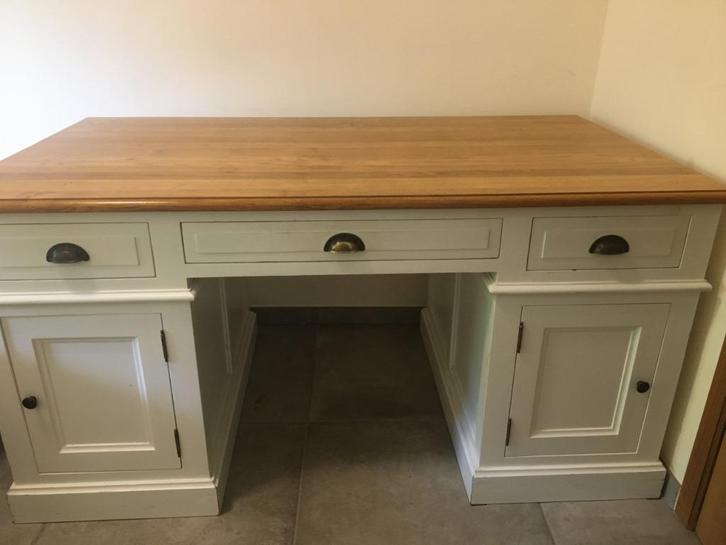 Handgemaakt massief eiken bureau in cottage stijl, Huis en Inrichting, Bureaus, Gebruikt, Bureau, Ophalen of Verzenden