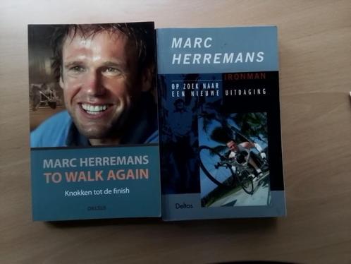 2 boeken over Marc Herremans en 1 over Marieke Vervoort., Livres, Livres de sport, Utilisé, Autres sports, Enlèvement