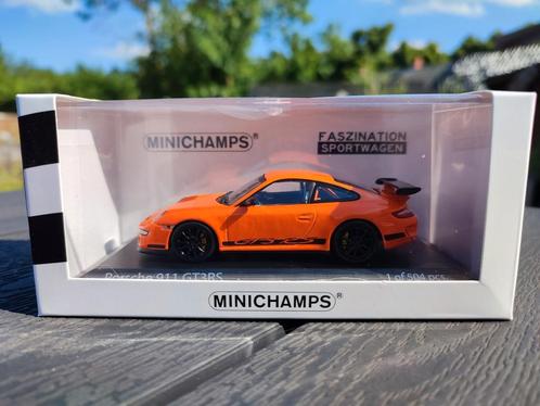Porsche 911 997 GT3 rs (oranje/zwart) minichamps 1/43, Hobby en Vrije tijd, Modelauto's | 1:43, Zo goed als nieuw, Auto, MiniChamps
