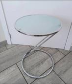Ronde bijzettafel in chroom en melkglas, Ophalen, Zo goed als nieuw