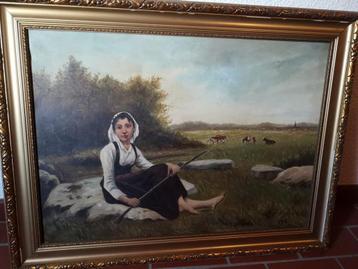 Oud schilderij Landelijk tafereel beschikbaar voor biedingen