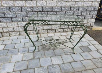 Antiek gietijzeren tuintafeltje met glazen blad, Enlèvement
