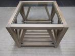 SALONTAFEL HOUT & GLAS 60X60X50, Huis en Inrichting, Tafels | Salontafels, Ophalen, 50 tot 100 cm, 50 tot 75 cm, Vierkant