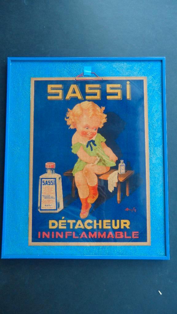 Carton publicitaire pour « Sassi », Collections, Marques & Objets publicitaires, Comme neuf, Panneau publicitaire, Enlèvement ou Envoi