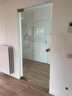 Glazen, pivoterende deur met goudkleurig beslag, Huis en Inrichting, Woonaccessoires | Spiegels, Ophalen, Gebruikt, 200 cm of meer