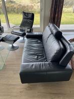 Zwarte lederen salon, Huis en Inrichting, Ophalen, Gebruikt, Tweepersoons, Leer