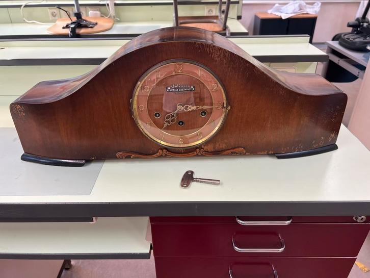 Jolisson Westminster gereviseerde schouwklok + opwindsleutel, Antiek en Kunst, Antiek | Klokken, Ophalen