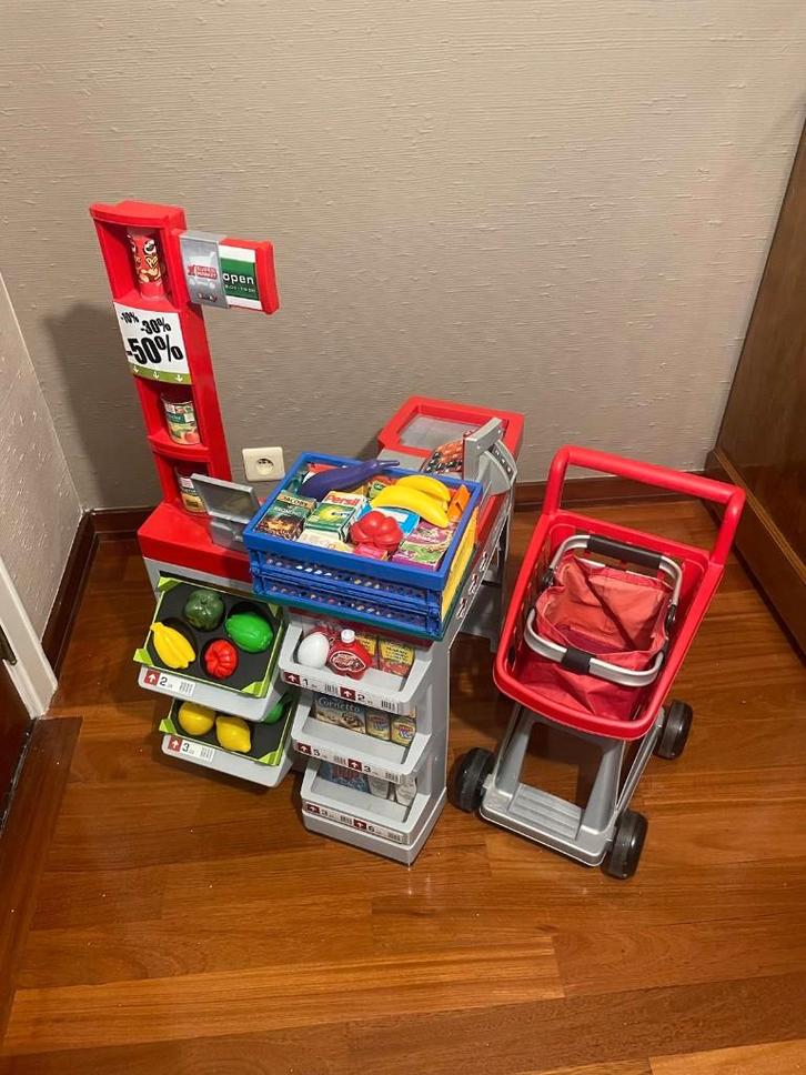 Magasin enfant avec caisse, caddie et marchandises, Kinderen en Baby's, Speelgoed | Overig, Zo goed als nieuw, Jongen of Meisje