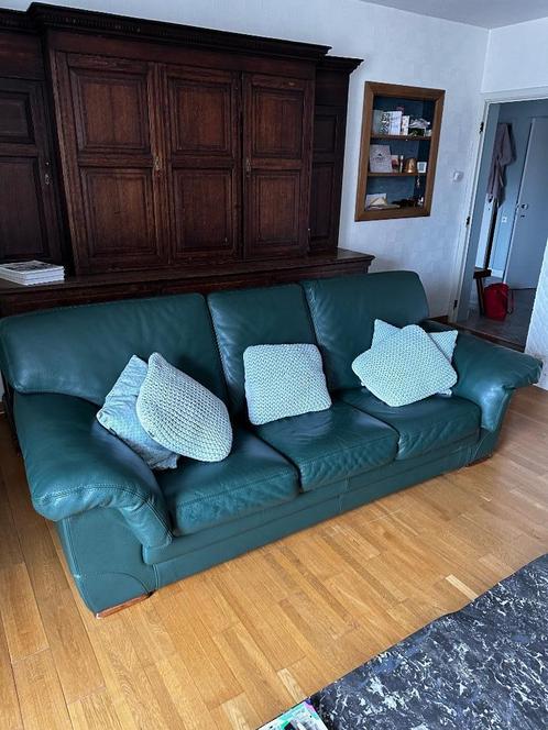 Zachte leren zetel (3zit + 2x singles) Bianchi = kwaliteit, Huis en Inrichting, Zetels | Zetels, Gebruikt, Rechte bank, Overige maten