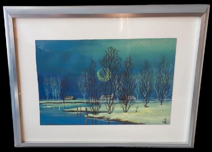 Luc De Ro blauw landschap., Antiek en Kunst, Kunst | Schilderijen | Klassiek, Ophalen of Verzenden