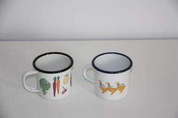 Emaille mokken koffie thee tassen beker * 2 stuks  beschikbaar voor biedingen