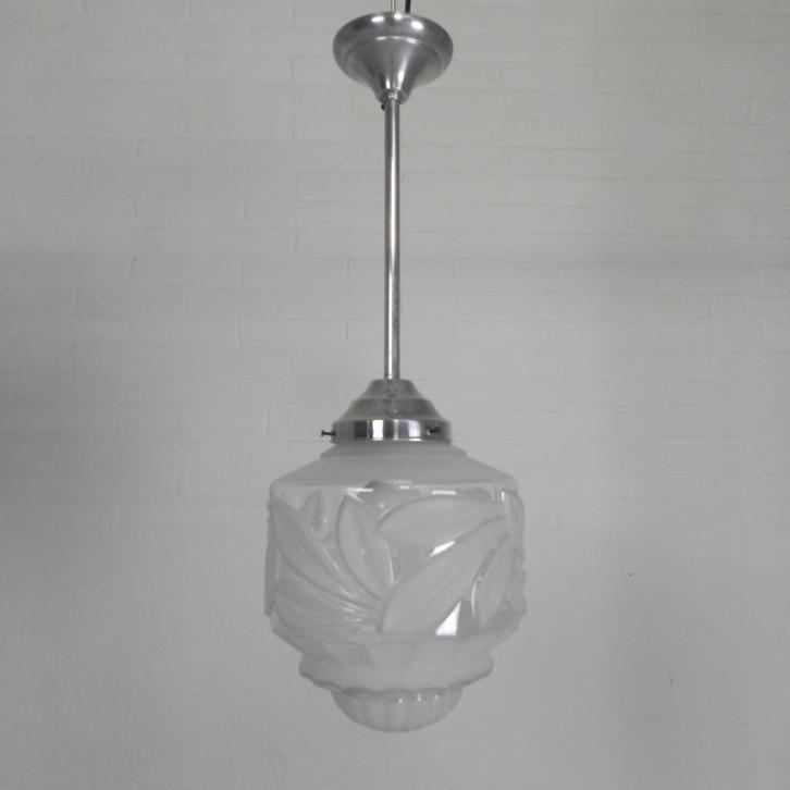 Art Deco hanglamp met matglazen glazen kap, jaren 30, Antiek en Kunst, Antiek | Verlichting, Ophalen of Verzenden