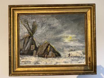 schilderij molen winter beschikbaar voor biedingen