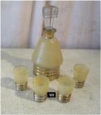 Antieke Set - Speciale Glazen Karaf met 4 drinkglazen, Antiek en Kunst, Ophalen of Verzenden