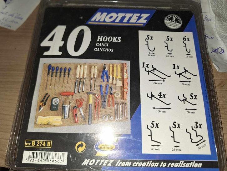 Mottez haken voor geperforeerde plaat 40 stuks.Nieuw!, Doe-het-zelf en Bouw, Gereedschapskisten, Nieuw, Ophalen of Verzenden