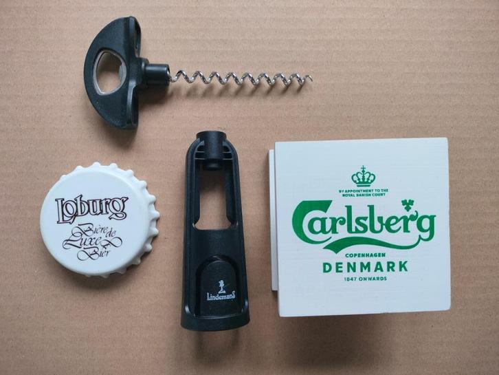 Verzamelitems Carlsberg Lindemans Loburg : samen 25€ + verz, Verzamelen, Biermerken, Zo goed als nieuw, Flesopener, Overige merken