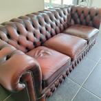 Donkerrode 3 zit Chesterfield, Huis en Inrichting, Ophalen, Gebruikt, 125 cm of meer, Vintage