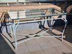 Tuintafel decoratief i  glas en smeedijzee, Ophalen, Gebruikt