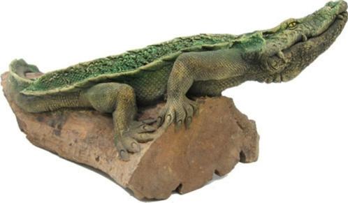 Teakhouten krokodil - polychrome schildering - lengte 52 cm, Antiquités & Art, Art | Sculptures & Bois, Envoi