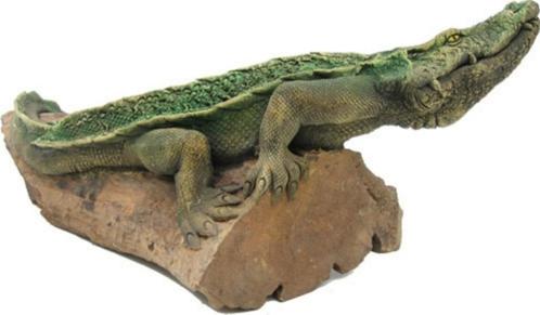 Teakhouten krokodil - polychrome schildering - lengte 52 cm, Antiek en Kunst, Kunst | Beelden en Houtsnijwerken, Verzenden