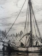 Rik Schaufels, gezicht op Antwerpen aan de Schelde, 1886, Antiek en Kunst, Kunst | Etsen en Gravures, Ophalen of Verzenden