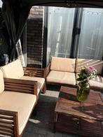 Houten bank lounge met tafel, Ophalen, 4 zitplaatsen, Gebruikt, Loungeset