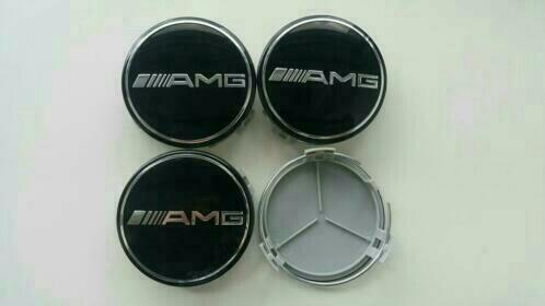 Mercedes Benz Amg naafdoppen dia 75 mm zwart/zilver, Auto diversen, Wieldoppen, Nieuw, Ophalen of Verzenden