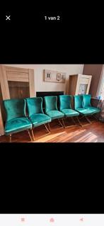Groene velvet eetkamer stoelen 6 stuks., Ophalen, Overige kleuren, Zo goed als nieuw, Stof