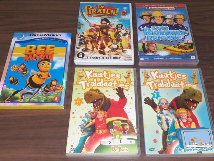 5 Dvd’s: Kaatjes Tralalaatjes–DePiraten–Brandw.Sam–Bee Movie, Cd's en Dvd's, Dvd's | Kinderen en Jeugd, Gebruikt, Alle leeftijden