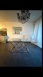 Glazen tafel met metalen poot, Ophalen, Gebruikt, Vierkant, 50 tot 100 cm