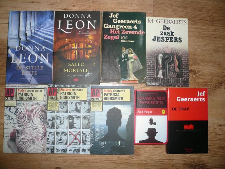 9 spannende boeken van Geeraerts-Leon-Highsmith-Vargas, Boeken, Thrillers, Zo goed als nieuw, Ophalen