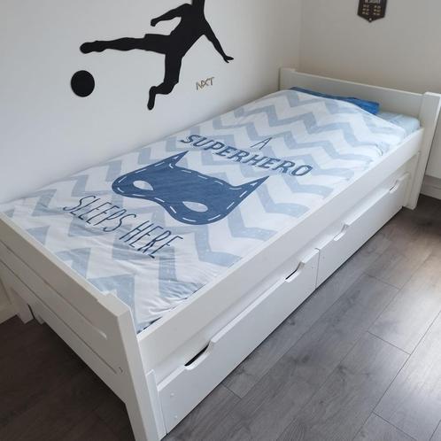 Bed 90x200 met bedlade 80x190 en opberglades, Huis en Inrichting, Slaapkamer | Bedden, Gebruikt, Eenpersoons, 90 cm, 200 cm, Hout