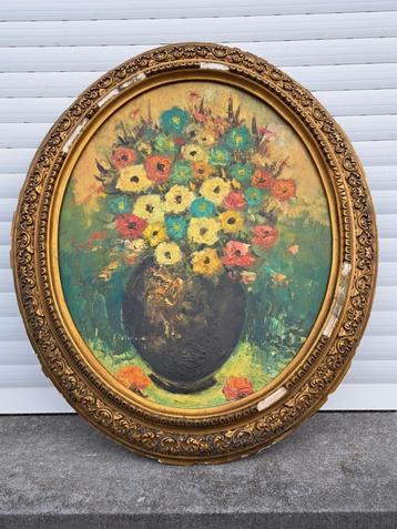 huile sur panneau fleurs signe beschikbaar voor biedingen