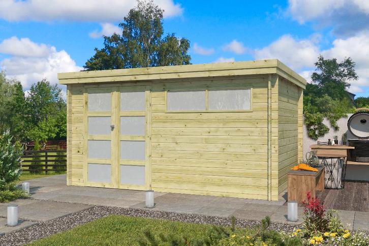 Blokhut 415x295cm (NIEUW - EINDEREEKS), Tuin en Terras, Tuinhuizen, Nieuw, Blokhut, Hout, 250 tot 300 cm, 400 cm of meer, 1 raam