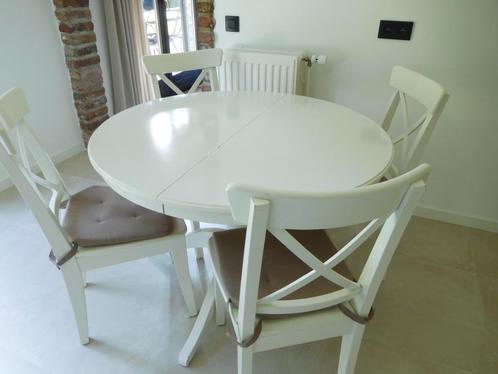 Table RONDE extensible, blanc, 110/155 cm 4/6 personnes, Maison & Meubles, Tables | Tables à manger, Utilisé, Enlèvement