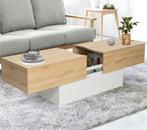 Table basse bar coulissante bois blanc et imitation hêtre, 100 à 150 cm, Rectangulaire, Autres matériaux, 50 à 100 cm