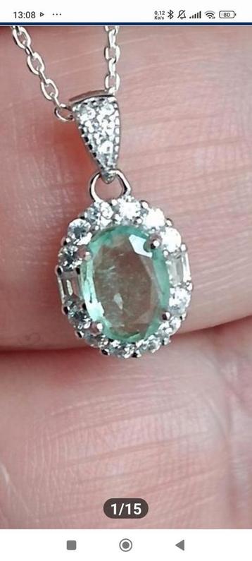 Sterling zilveren hanger met natuurlijke Ethiopische smaragd beschikbaar voor biedingen