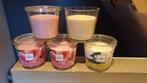 5 kaarsen in glazen pot 3 x rose en 2 vanilla nieuw, Overige materialen, Nieuw, Ophalen of Verzenden, Wit