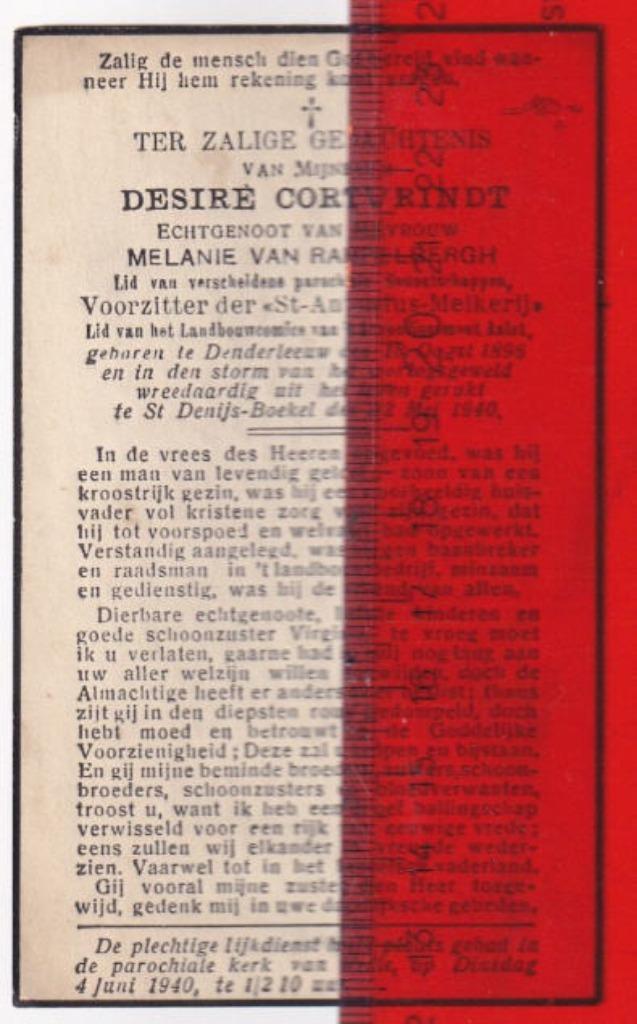 DENDERLEEUW - ST.DENIJS-BOEKEL - Desiré Cortvrindt  Denderl, Verzamelen, Militaria | Tweede Wereldoorlog, Ophalen of Verzenden