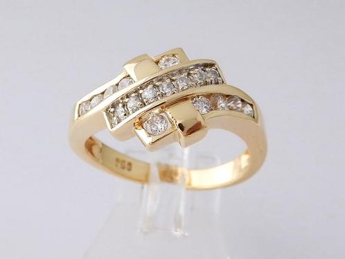 Brede 18 karaat Gouden Ring Damesring witte Saffieren M18, Handtassen en Accessoires, Ringen, Nieuw, Dame, 18 tot 19, Goud, Goud