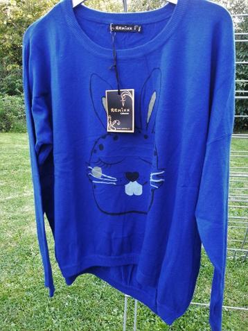 trui fel blauw / slapend konijn S/M (36) 38-40 (42) Nieuw beschikbaar voor biedingen