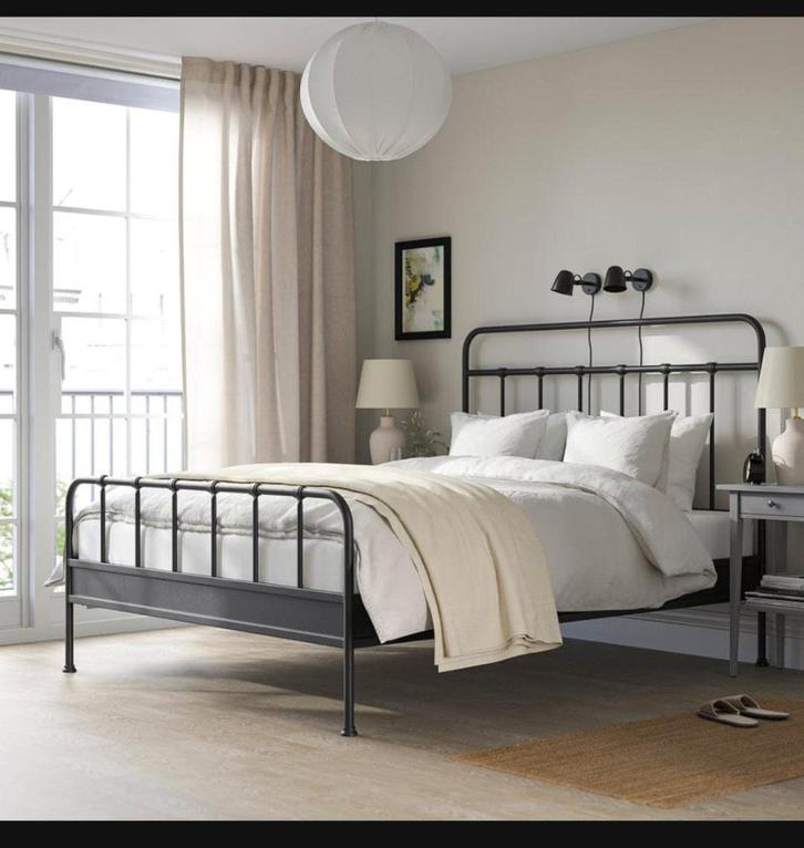 IKEA STJÄRNÖE antraciet bed (als nieuw, 160 x 200), Huis en Inrichting, Slaapkamer | Bedden, Zo goed als nieuw, Twijfelaar, 160 cm