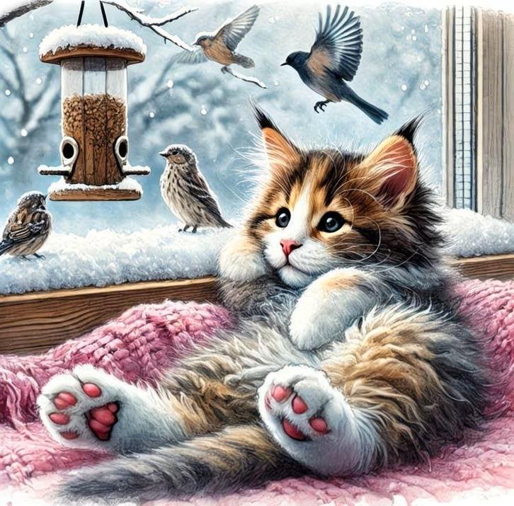 Peinture au diamant, chats et oiseaux, 30x30cm, Hobby & Loisirs créatifs, Bricolage, Neuf, Bricolage, Enlèvement ou Envoi